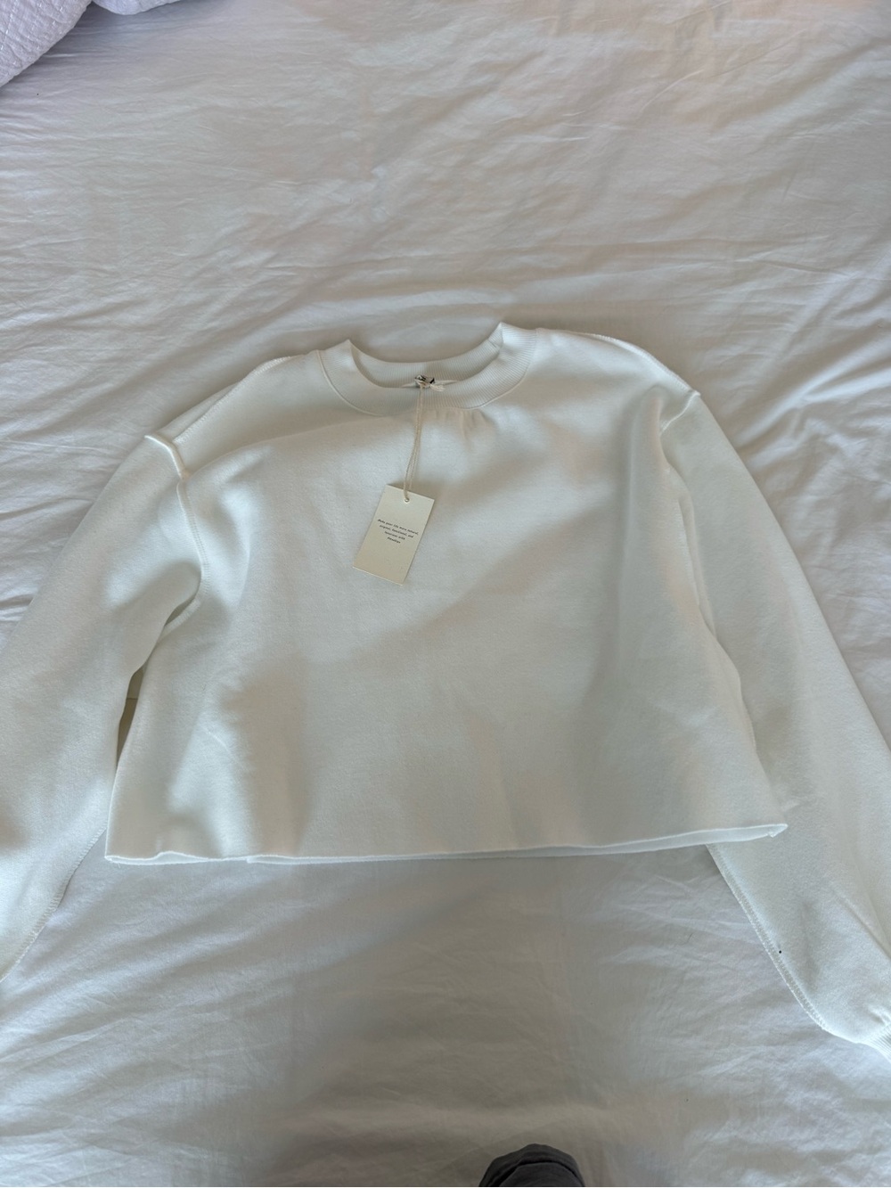 Women's White Cropped Crewneck Sweatshirt